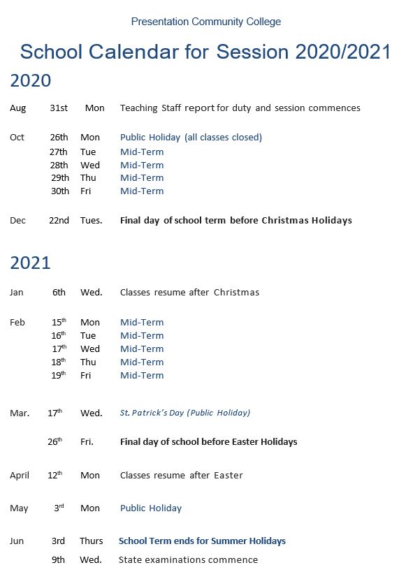 Pct Academic Calendar 2022 School Calendar